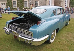 back of 1948 Tucker Torpedo with trunk open
