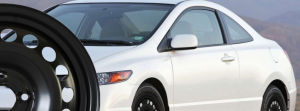 White Honda Civic with black OEM wheel cap