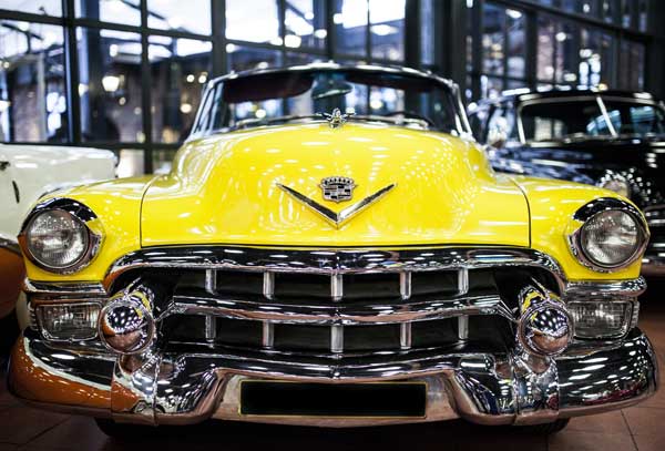 classic yellow Cadillac front end